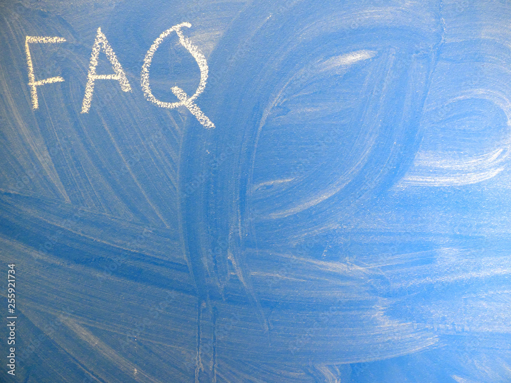 Fototapete abbreviation faq (frequently asked questions) written on a blue, relatively dirty chalkboard by chal