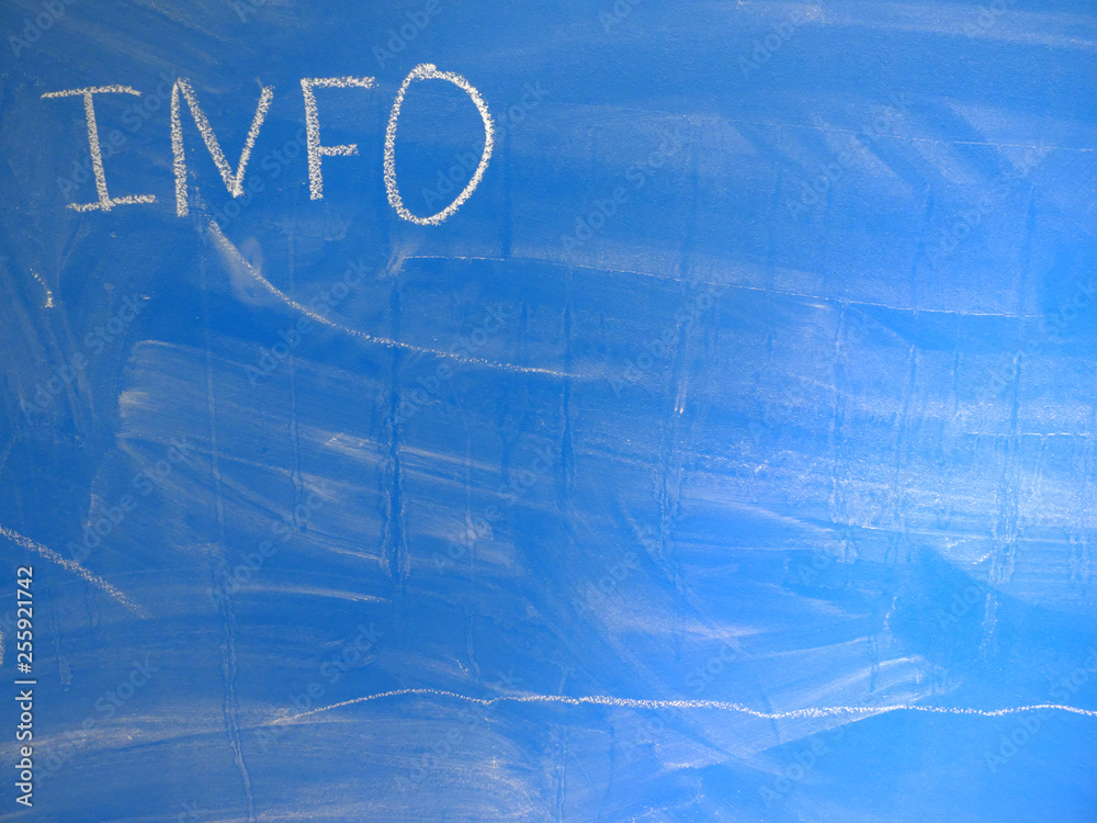 Fototapete abbreviation info written on a blue, relatively dirty chalkboard by chalk. located in the upper left