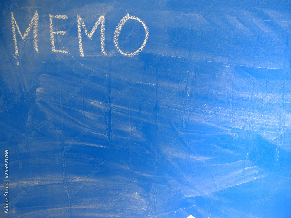 Fototapete abbreviation memo written on a blue, relatively dirty chalkboard by chalk. located in the upper left