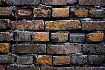 Old grunge brick wall background close-up photo