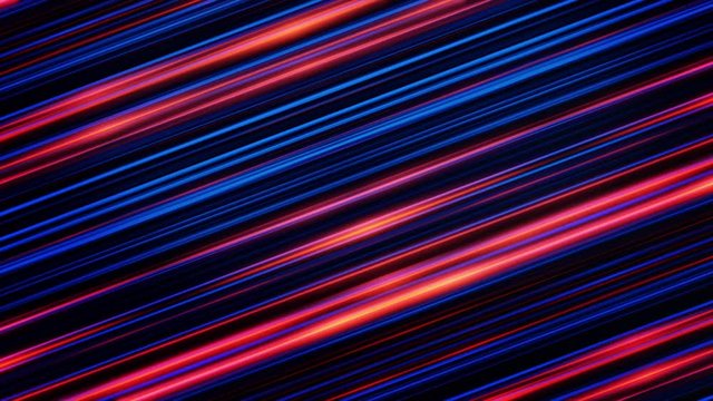 Impressive straight blue and red lines shining on the black background and rotating, seamless loop. Shimmering rays spinning endlessly.