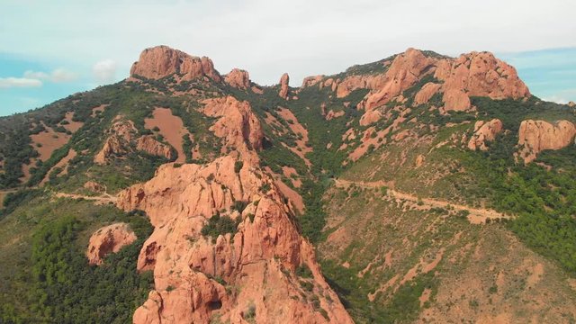 Cap Roux, the famous red mountain Esterel Massif at Azure Coast, French Riviera Aerial view of the Cap Roux, the famous red mountain Esterel Massif between the Mediterranean coast and Provence, France