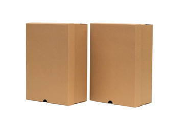 Brown cardboard shoes box with lid for shoe or sneaker product packaging mockup, isolated on white with clipping path.