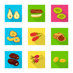 Vector illustration of fruit and dried  logo. Set of fruit and food  vector icon for stock.
