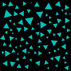 Turquoise triangles on black background. Geometric brush
