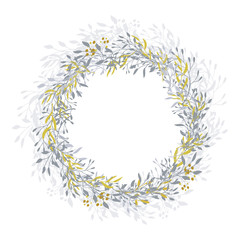 Wreath of leaves, plants, branches and flowers