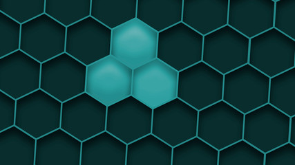 Art backdrop. 3d turauoise hexagons background