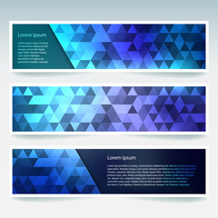 Fototapeta premium Horizontal banners set with blue polygonal triangles. Polygon background, vector illustration