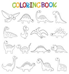 Funny cartoon dinosaurs collection. Coloring book - 255926750