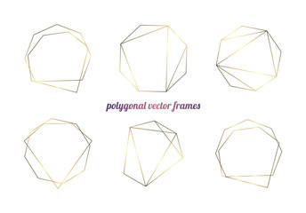 Set of Linear garland, vintage golden wreath, polygonal frame collection. isolated on white background. Stock vector illustration.