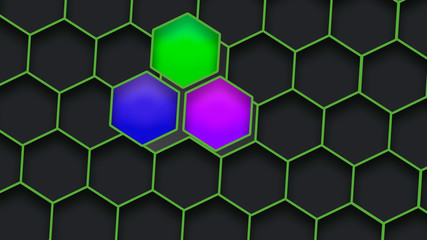 Colorful hexagons texture. Green geometric background