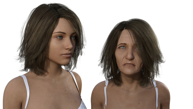 mother and daughter concept step of time 3d render