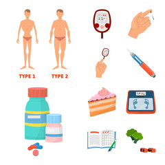 Vector illustration of mellitus and diabetes symbol. Collection of mellitus and diet vector icon for stock.