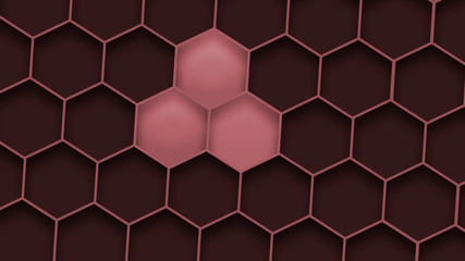 Abstract background with red hexagons. Geometric structure