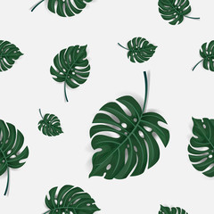 Sewing fabric with pattern of green palm leaves seamless isolated on ...