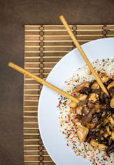 Rice with chicken and mushrooms