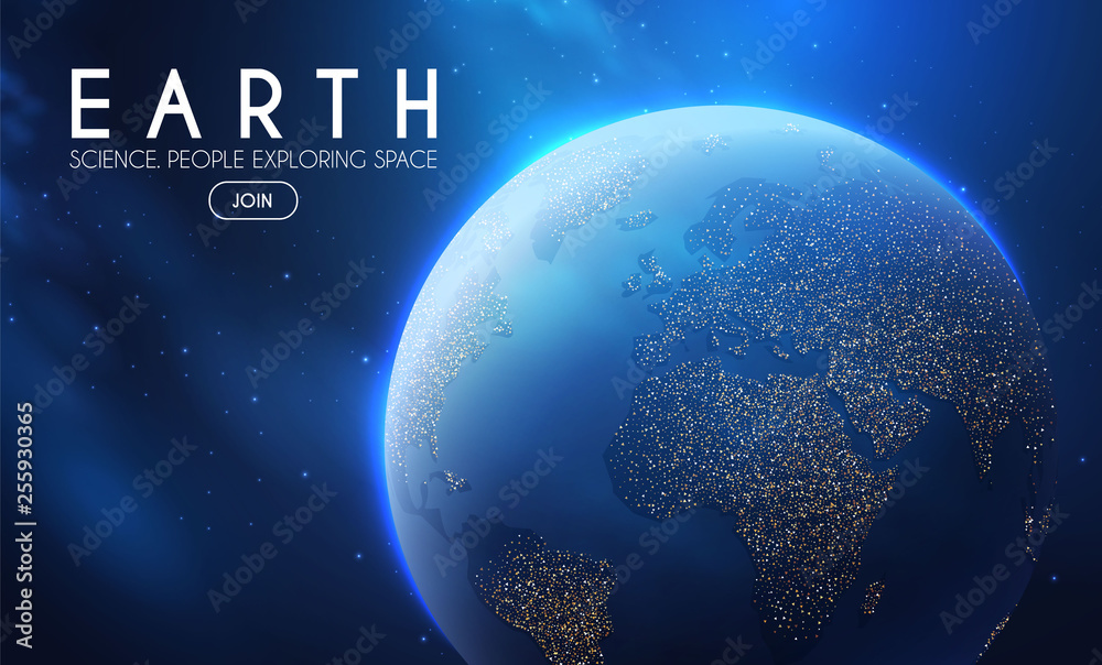 Canvas Prints eath planet in space with lights. realistic universe. cosmos background.