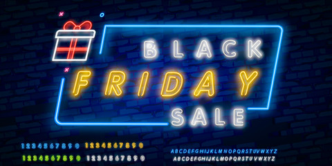 Black friday neon light banner. Vector Illustration. Black Friday sale neon sign, neon banner, background brochure. Glowing neon sign, bright glowing advertising, sales discounts Black Friday.