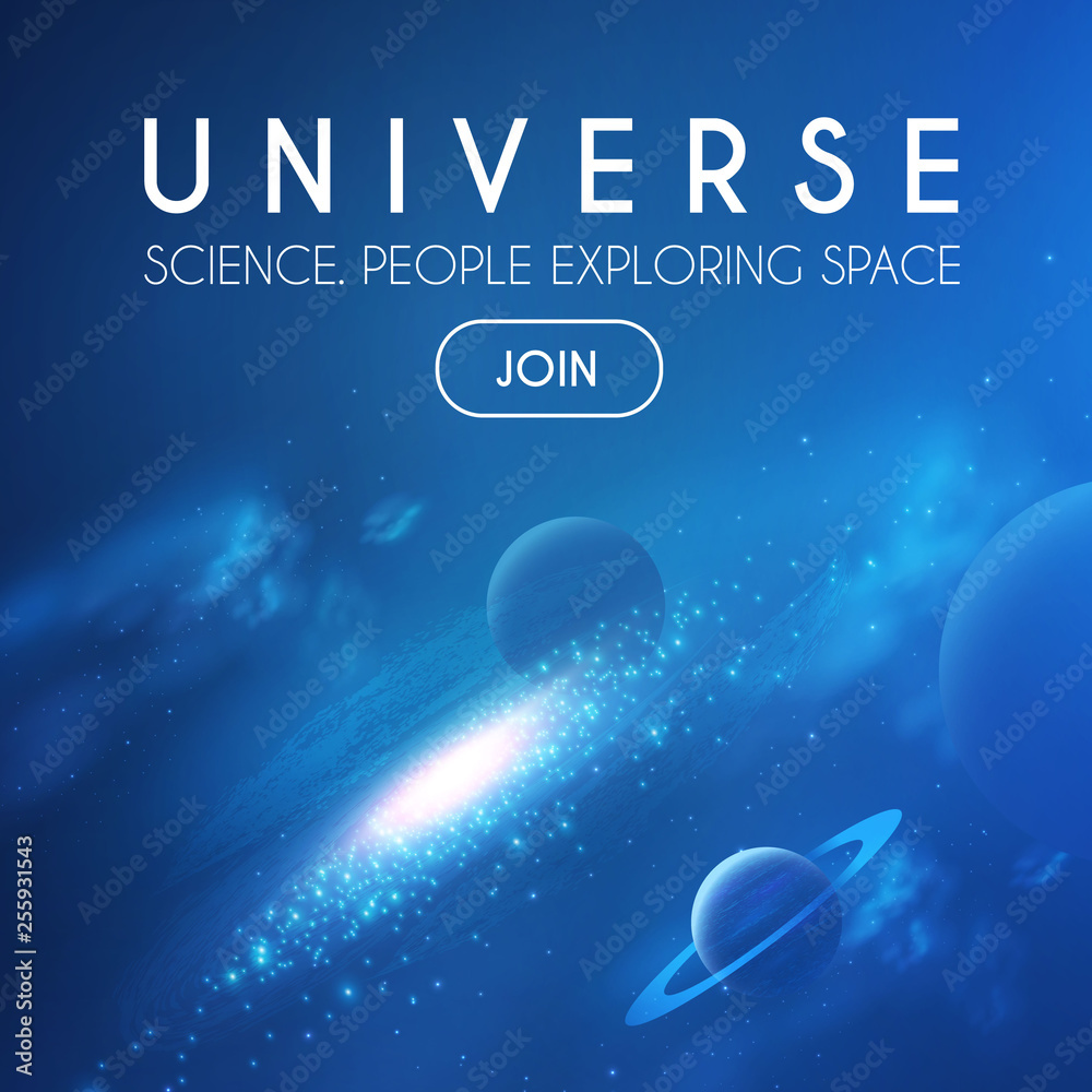 Wall mural planets in universe with star, nebula and galaxy lights. 3d realistic space. cosmos design.
