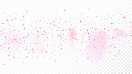 Nice Sakura Blossom Isolated Vector. Watercolor Showering 3d Petals Wedding Texture. Japanese Oriental Flowers Illustration. Valentine, Mother's Day Pastel Nice Sakura Blossom Isolated on White