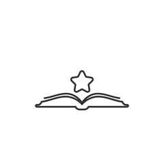 Open book with star flying out. Flat line icon isolated on white background. Vector illustration.