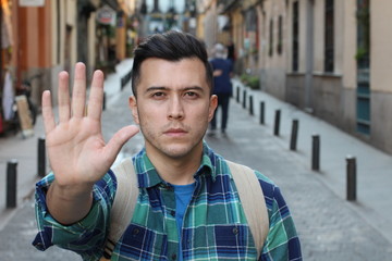 Man declining with a hand gesture