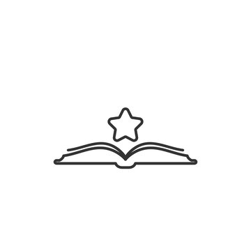 Open book with star flying out. Flat line icon isolated on white background. Vector illustration.