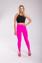 Young healthy sporty woman isolated. Female sport concept. Copyplace, copy space.