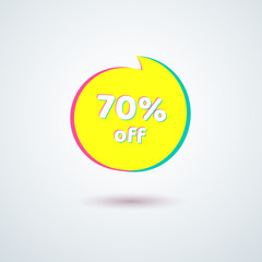 Tag price label sale 70% off Bright yellow round banner sticker Design element for advertising discount sale special offer banner Modern tag 70% off theme business marketing promotion Vector symbol