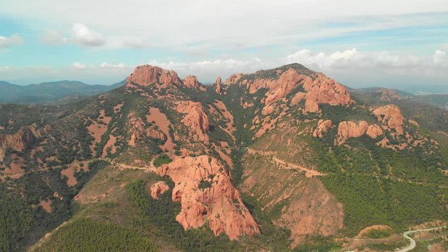 Cap Roux, the famous red mountain Esterel Massif at Azure Coast, French Riviera Aerial view of the Cap Roux, the famous red mountain Esterel Massif between the Mediterranean coast and Provence, France