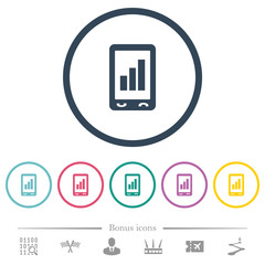 Mobile signal strength flat color icons in round outlines