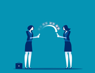 Business people transfer money with smartphone. Concept business vector, Flat character style, Technology  sends money.