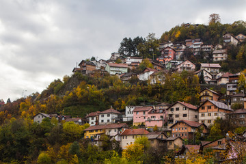 View from the high point to Sarajevo in the mist in the morning. Bosnia and Herzegovina
