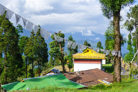 Buddhist monastery in the Himalayan mountains in Sikkim, India