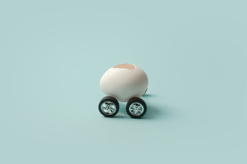 Easter concept. Abstract car made from eggs