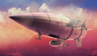 Naklejka na ściany i meble Vintage airship Zeppelin. in the sky. 3d illustration