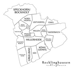 Modern City Map - Recklinghausen city of Germany with boroughs and titles DE outline map