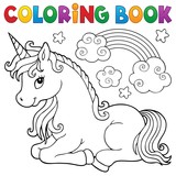 Coloring book stylized unicorn theme 1