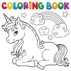 Coloring book stylized unicorn theme 1