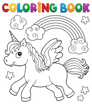 Coloring book stylized unicorn theme 2