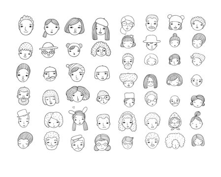 Pattern with graphical faces. Vector illustration. Set of people icons