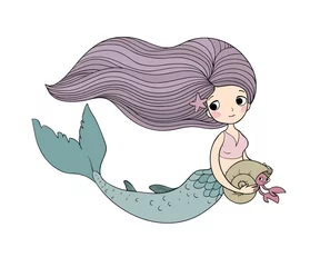 Foto auf Acrylglas Cute cartoon little mermaid. Siren. Sea theme. © Natallia_Chatkova