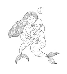 two cute cartoon princess mermaids. Siren. Marine theme. - Vector