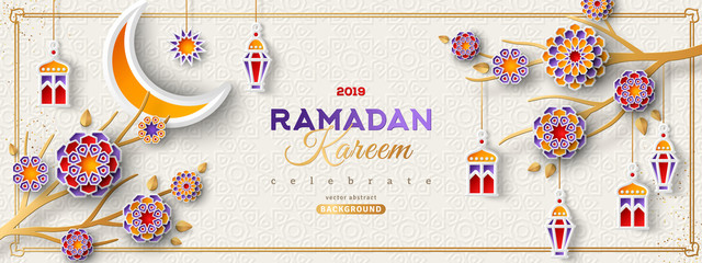 Ramadan Kareem Horizontal Banner - obrazy, fototapety, plakaty