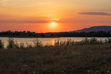 Sunset on a lake in Hohenrode in Germany