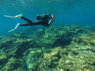 diver, scuba, diving, underwater, sea, cyprus, bubbles, girl, extreme, depth