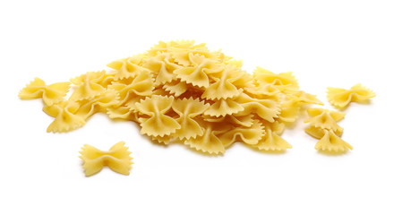 Farfalle pasta pile isolated on white background