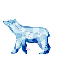 Ursa Major, the Big Bear Starry sky colorful geometric icon. Crystal design logo illustration. Animal Great Bear stars constellation digital illustration low poly style