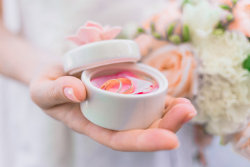 Wedding rings in box close up