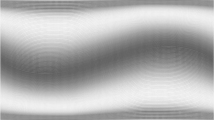 Halftone gradient pattern. Abstract halftone dots background. Monochrome dots pattern. Grunge texture. Pop Art, Comic small dots. Wave twisted dots. Banner with space. Template for cover, card, flyer